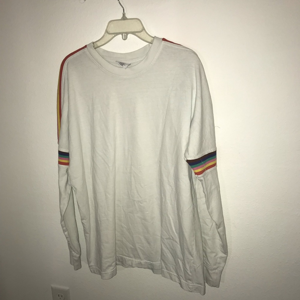 urban outfitter’s jersey long sleeve white rainbow stripe shirt size medium men